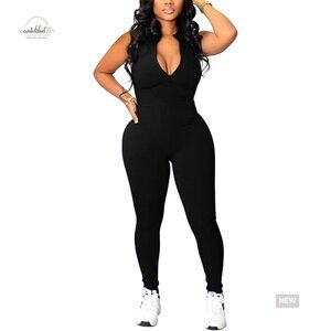 Sleeveless Ribbed Jumpsuit Plus Size Casual Summer Romper Workout Outfit